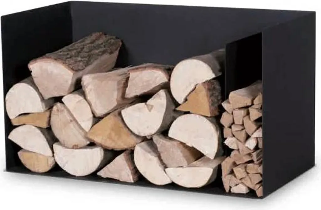 Rangement bois robuste acier noir 2 compartiments - Format 70 cm - 2