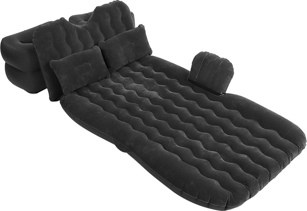 Aufblasbare Matratze für drinnen und draußen, für Camping, Reisen, Auto, Rücksitz, Luftbetten, Kissen (schwarz)