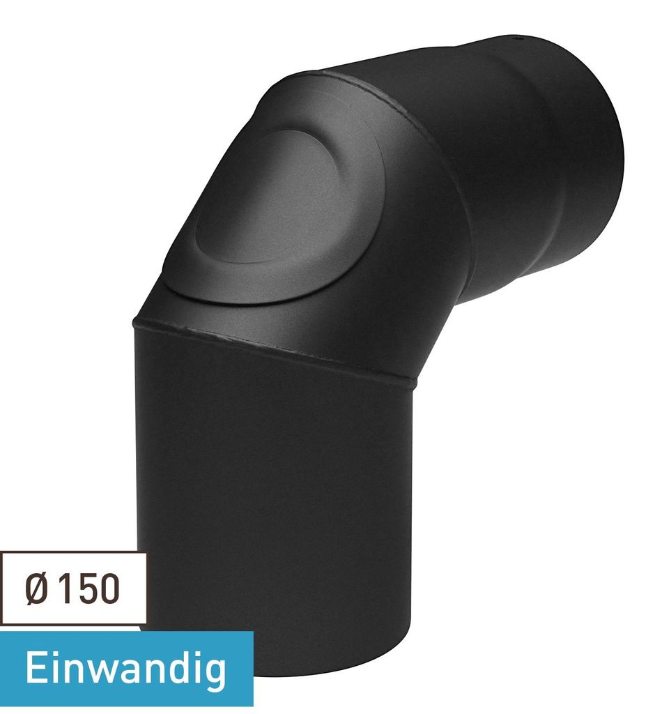Raik Basic Rauchrohrbogen 150mm schwarz 90° mit Tür für Rauchrohr / Ofenrohr