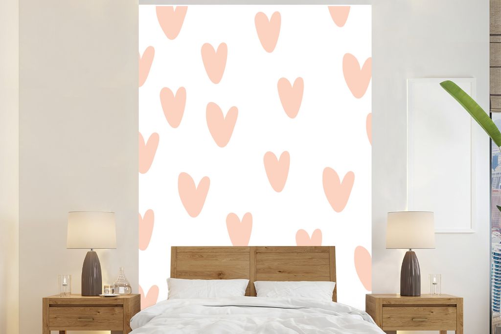MuchoWow Fototapete für Wohnzimmer oder Schlafzimmer Wandtapete Vinyl Motivtapete Illustration - Herz - Handgemacht - Herzen - Kind - Mädchen -...