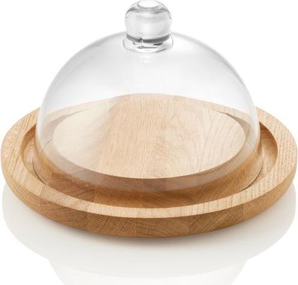 Buffetbrett, PURE, Ø 20,5 cm, Höhe 3 cm, Holz + Kuppelhaube, PURE, Ø 16 cm, Höhe 12 cm, Polycarbonat