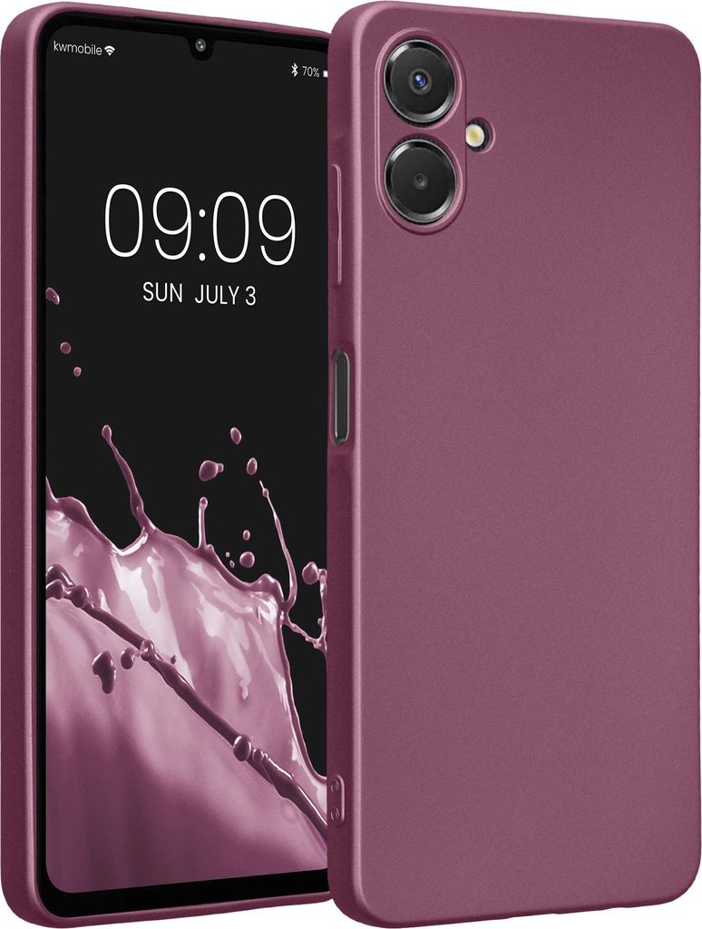 kwmobile Handyhülle für Samsung Galaxy A06 Hülle - weiche Silikon Case metallisch schimmernd - Schutzhülle Cover - Metallic Lavendel