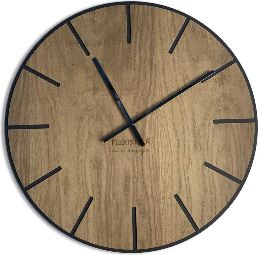 Horloge murale 60cm Wood Art silencieuse en bois noir de fabrication UE