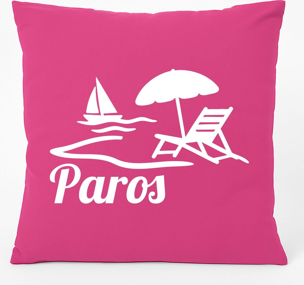 Huuraa Kissen Paros Inselmotiv Griechenland 40x40cm mit Füllung Fuchsia Baumwolle Dekokissen Geschenkidee