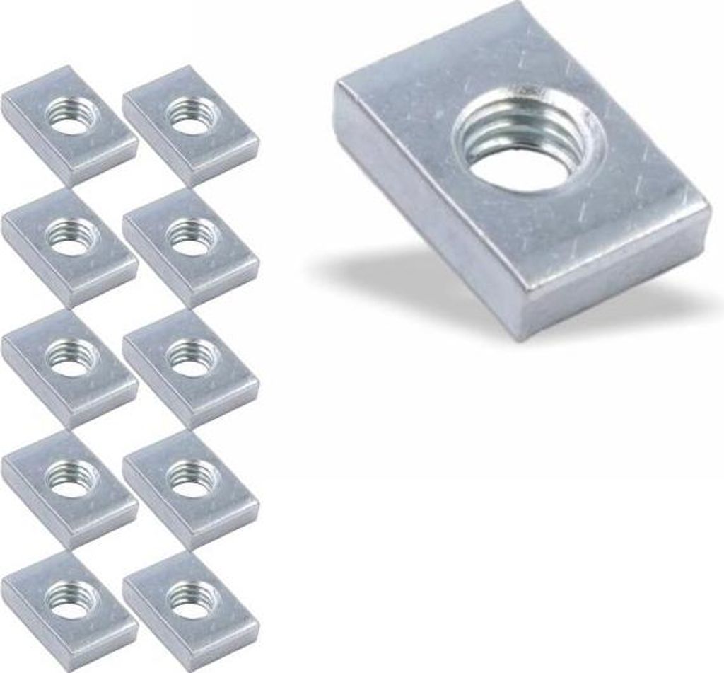 10x Nutenstein | Gewindeplatte 15x10x4 mm M6 Gewinde mittig | Stahl blau verzinkt