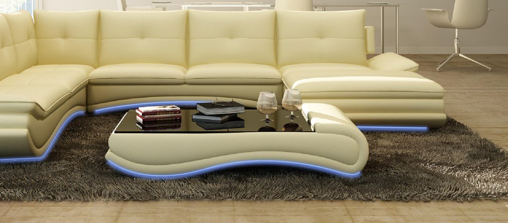 Sofatisch Design Wonzimmer Glas Leder Couch Sofa Tisch Kaffee Beistell Tische