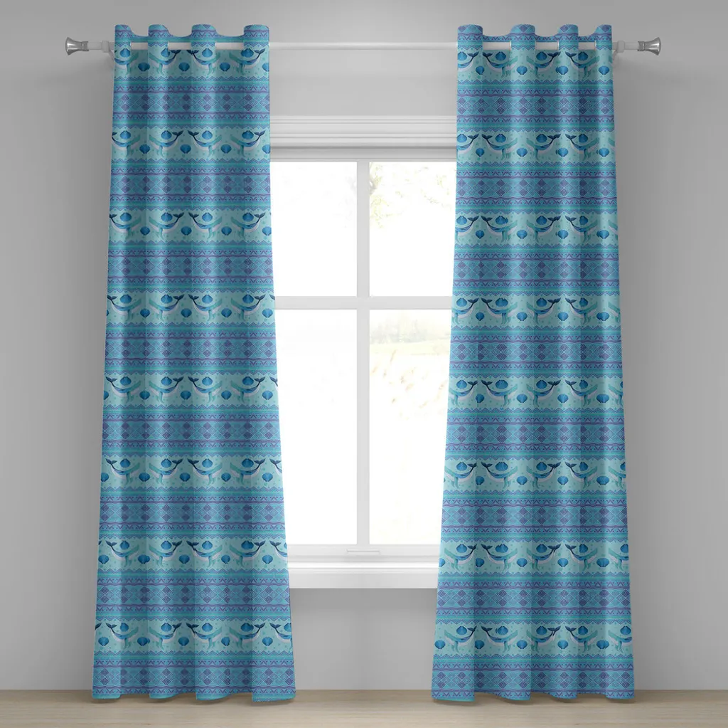 Rideau turquoise motif océan et poissons en tissu premium 280 cm