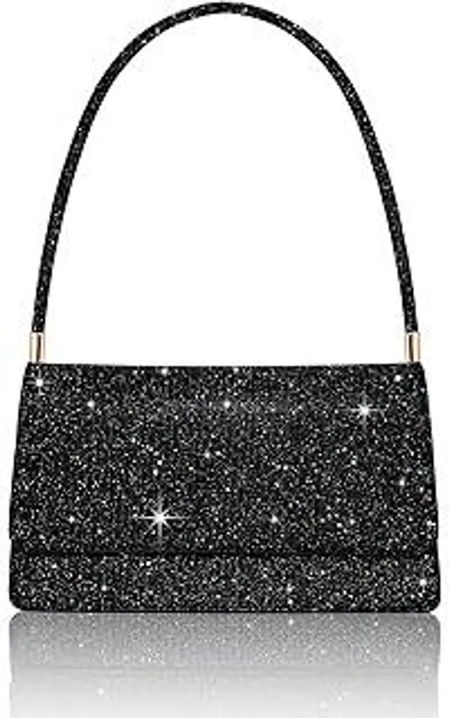 Mini Borsa da Sera Nera con Paillettes | Clutch Glitter 2 Scomparti