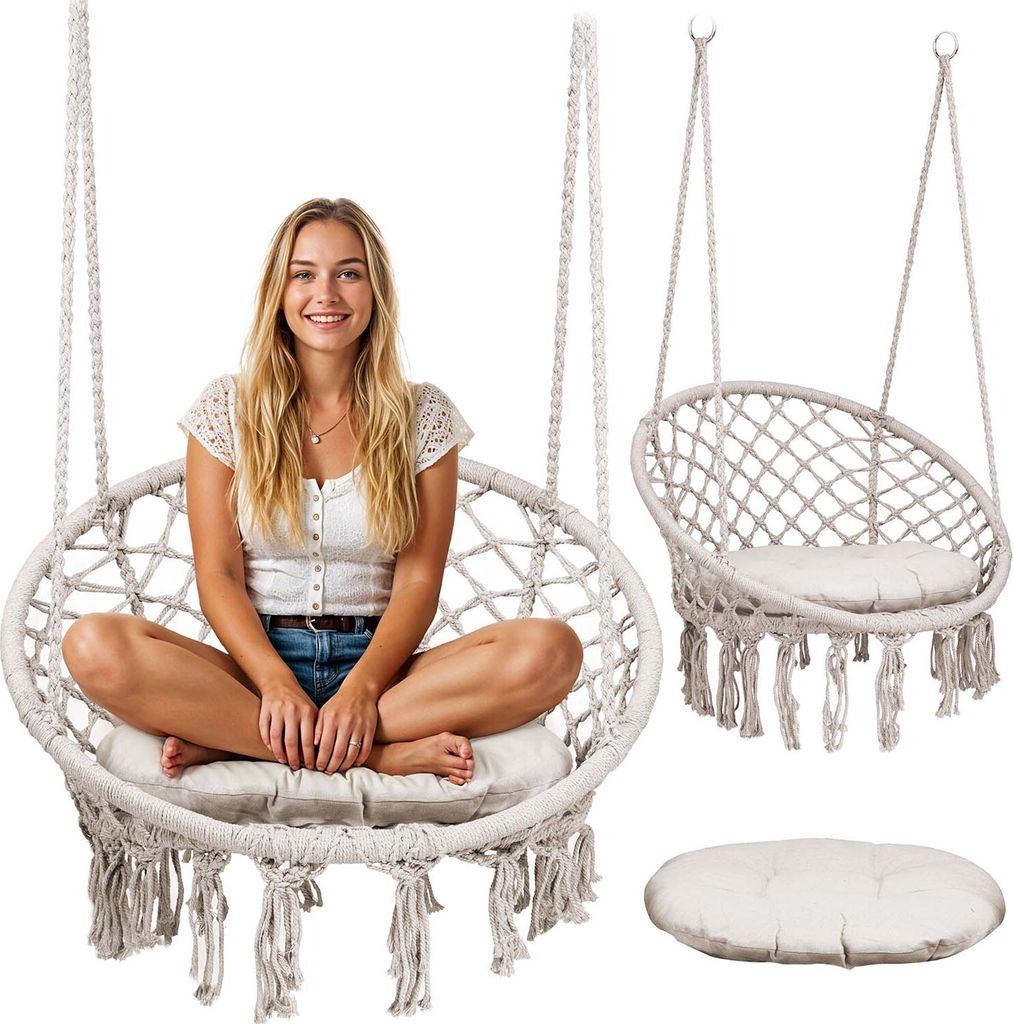 BOHO Hängesessel Beige für Garten Balkon Terrasse