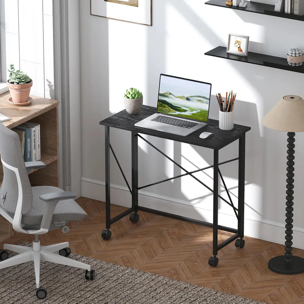 Table d'ordinateur pliable noire 80x40 cm - Bureau d'appoint mobile bois - 2