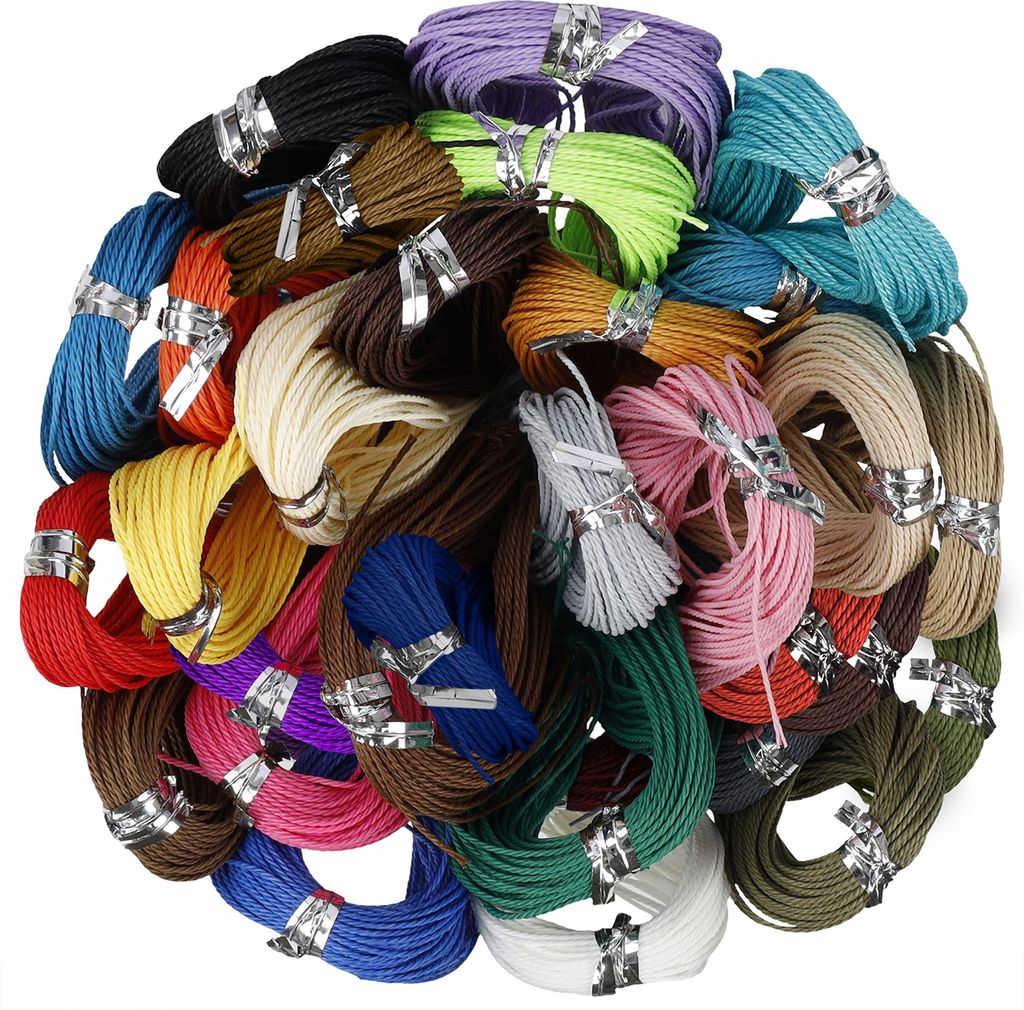 Handi Stitch 30er Pack Gewachste Schnur Reissfest Polyester Garn 1 mm Buntes Wachsgarn Set 10 m - Reißfester Garn zur Herstellung von Fußketten &
