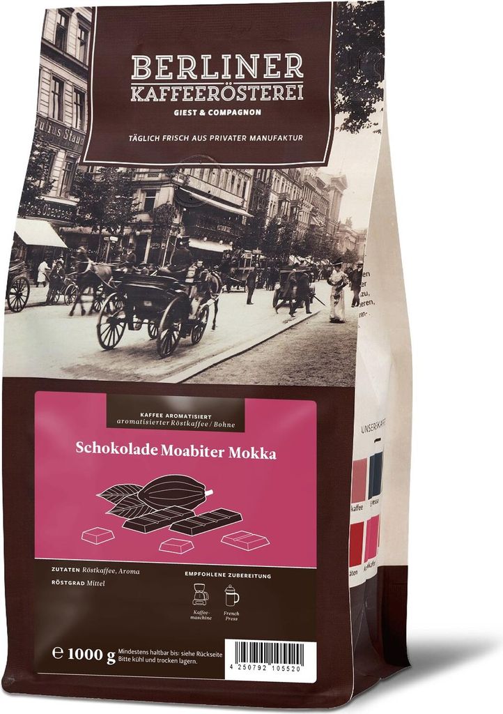 Berliner Kaffeerösterei - aromatisierter Kaffee Schokolade Moabiter Mokka (1000g / Bohne)