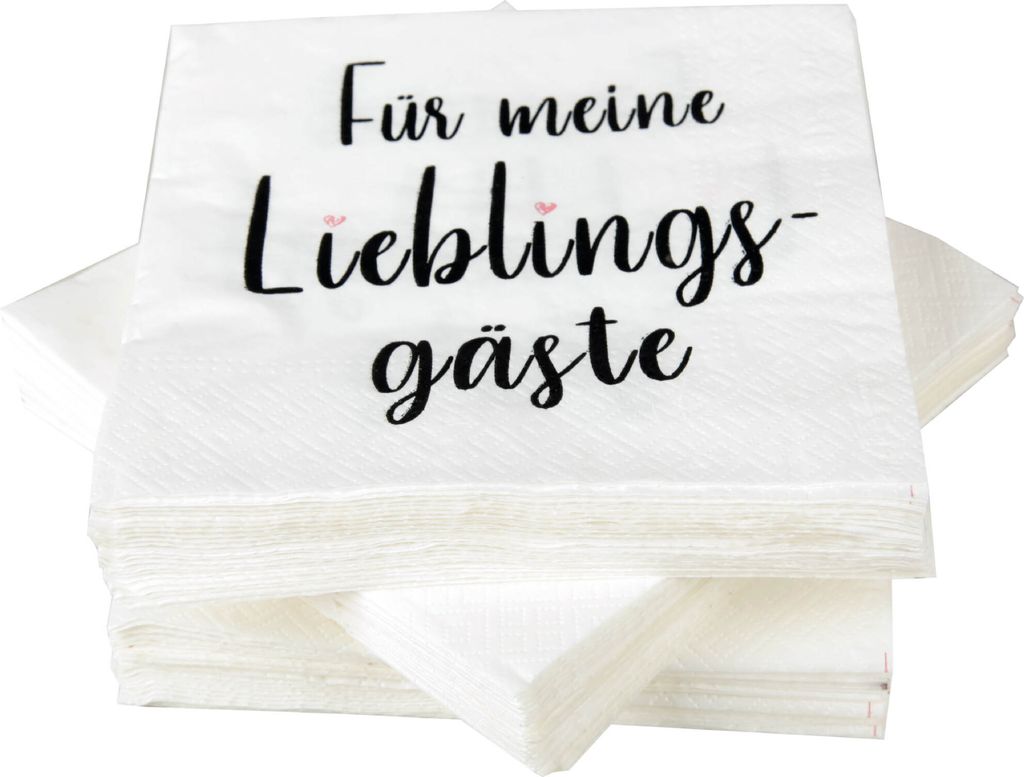 Servietten im praktischen 100er Pack ( 5x20 ) 33 x 33 cm, 3-lagig, 1/4 Falz - mit Motiv ( Lieblingsgäste ) -e Mundtücher