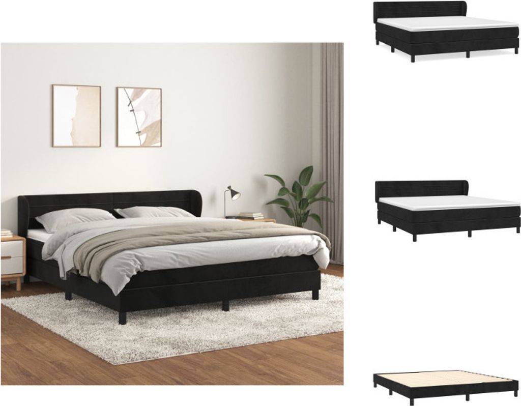 vidaXL Boxspringbett mit Matratze Schwarz 180x200 cm Samt - Betten & Bettgestelle