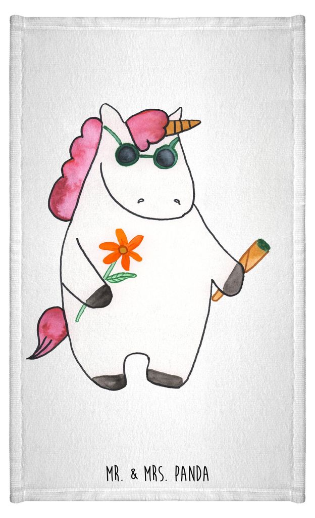 Mr. & Mrs. Panda Handtuch Einhorn Woodstock - Weiß - Geschenk, Gästetuch, Gästehandtuch 30x50, Unicorn, Witzig, Frotteetuch, Joint, Party, Gäst...