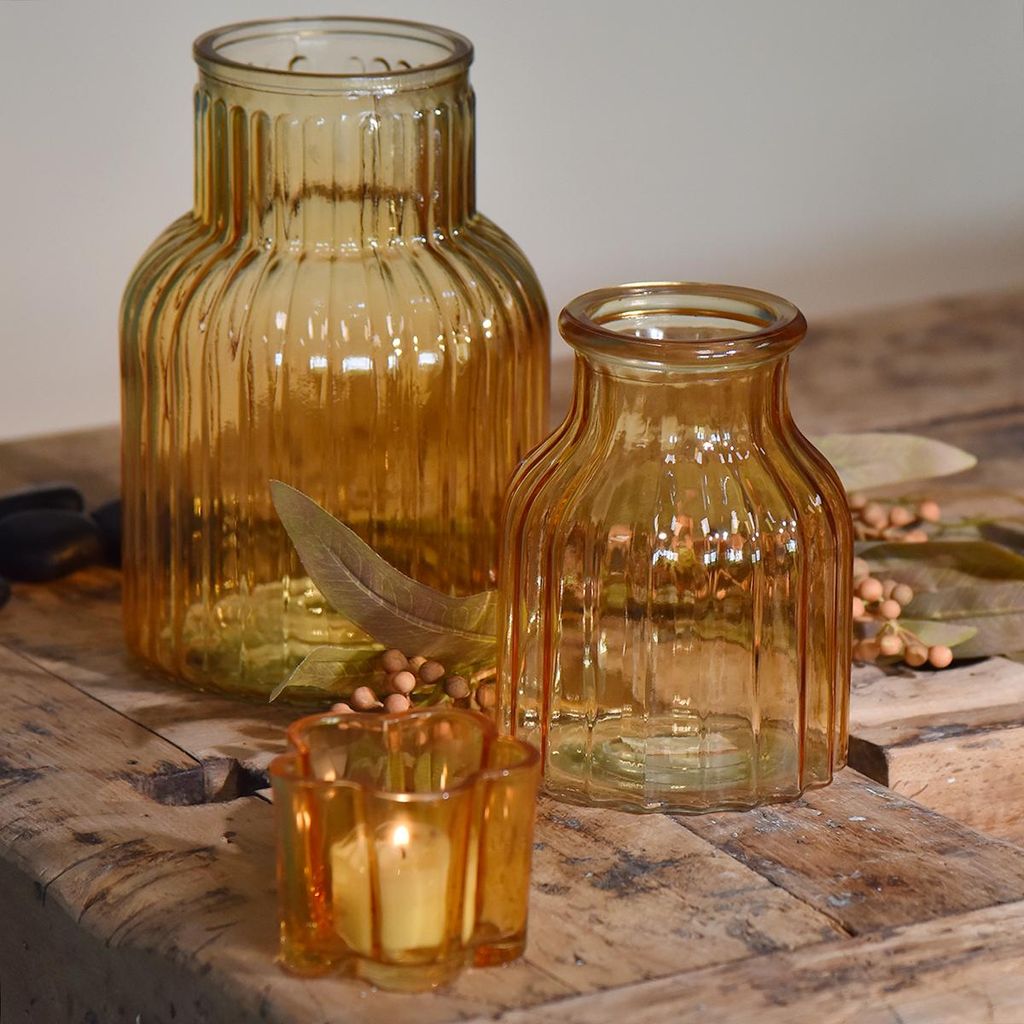 Glas Blumenvase Retro Orange Ø11 H14,5 2er Set Dekoration, 2 Stück