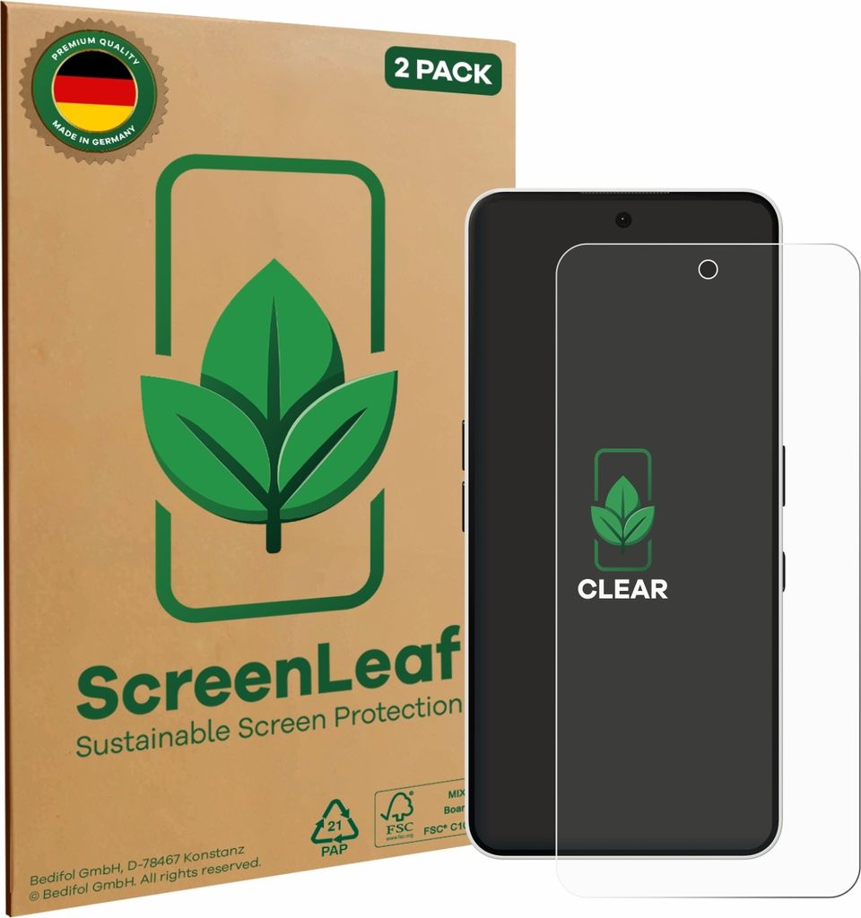 2x ScreenLeaf Schutzfolie für Nothing Phone (3a) nachhaltiger Displayschutz Display Schutz Folie Klar Transparent