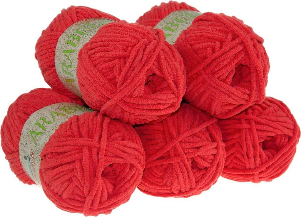 5 x 100g Kuschel-Strickgarn Arabela Strickwolle Chenille-Strickgarn, Farbwahl, Farbe:rot