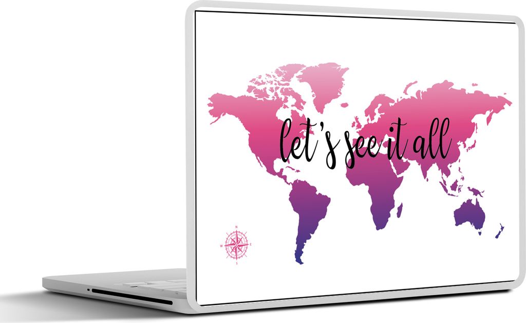 MuchoWow Laptop Aufkleber Sticker Cover Weltkarte - Rosa - Kompass 25x18 cm - Laptop-Deko