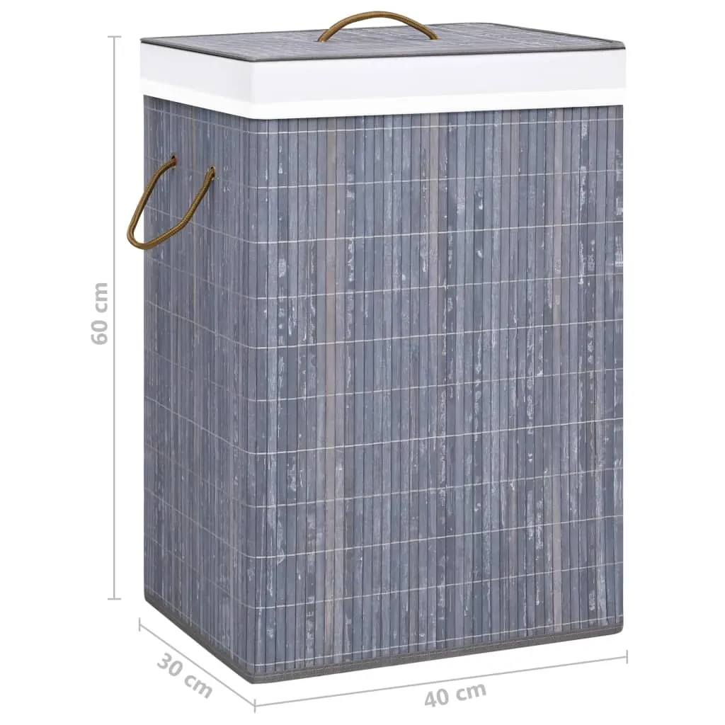 vidaXL Panier à linge en bambou gris 2 compartiments de 72 L - 7