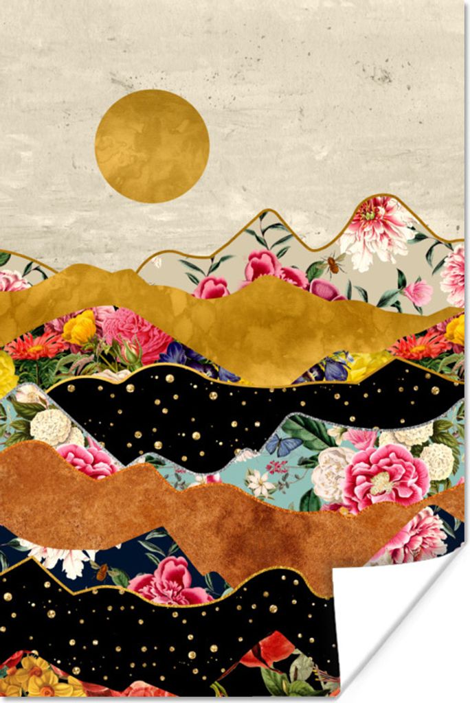 MuchoWow Poster Gold - Blumen - Druck - Abstrakt - Landschaft - Muster 120x180 cm - Kunstposter