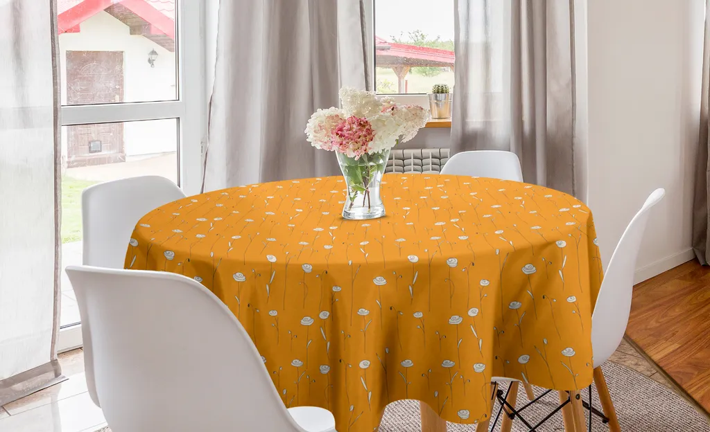Offerta Tovaglia Rotonda 150cm ABAKUHAUS - Fiori Arancioni Unici