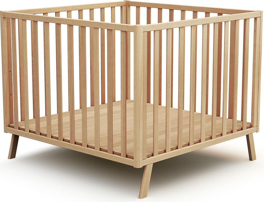 AT4 – Verstellbarer Baby-Laufstall aus Holz COMFORT Lackierte Buche 100 x 100 cm | Laustall XXL Boden in 3 Höhen | Struktur aus massiver Buche |...