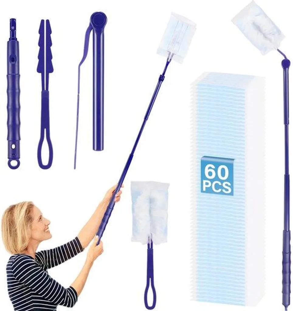 Nettoyant Poussière 360° pour Maison : Kit 60 Pièces Manche Longue Portée