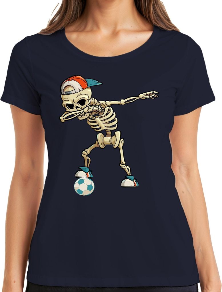 Dab Skelett Fußball Cap Sneaker Streetwear Halloween Cool Sport Damen T-Shirt, Navy, S