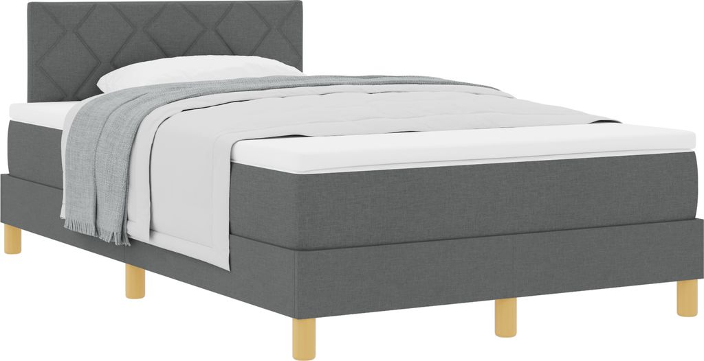 Möbel Bettrahmen, Boxspringbett mit Matratze Dunkelgrau 120x200 cm Stoff - Klassische Betten Neu70078