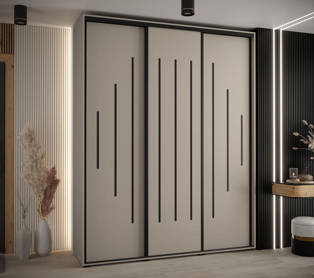 Kleiderschrank INDIRA 12 - 200/60 cm, Kaschmir / Schwarz