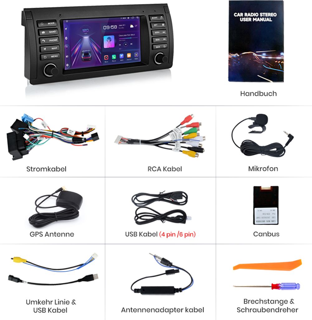 7 "Android12 Autorádio pre BMW E39 radu 5 carplay GPS Navi Obrázok produktu 15
