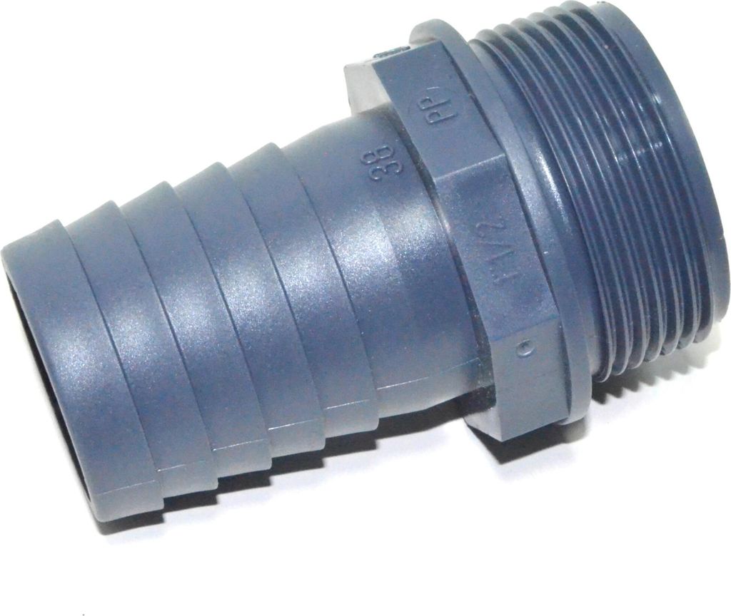 Pumpenanschluss Ø 38mm x 1 1/2 Zoll Außengewinde (PP grau) Fitting Schlauchtülle für Pool, Garten etc.