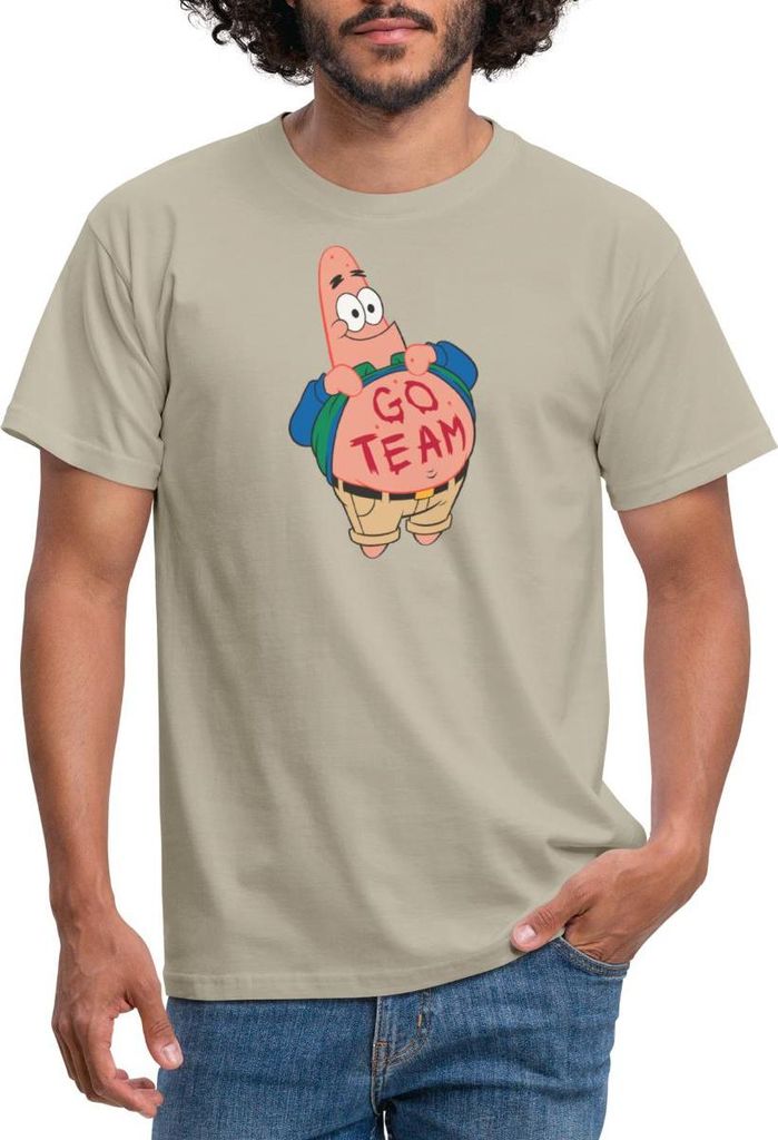 Spreadshirt Spongebob Schwammkopf Patrick Star Go Team Design Männer T-Shirt, M, Sandbeige
