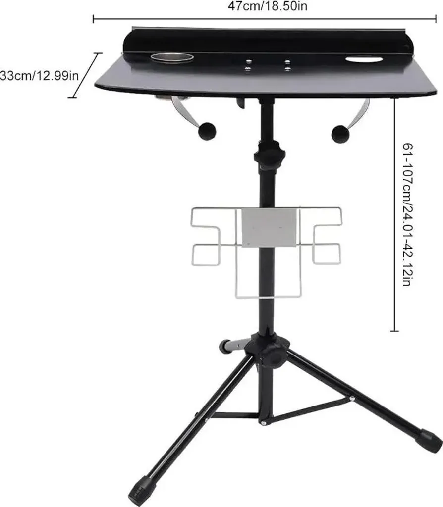 Table de tatouage portable réglable - Desserte à roulettes noir mat - 2