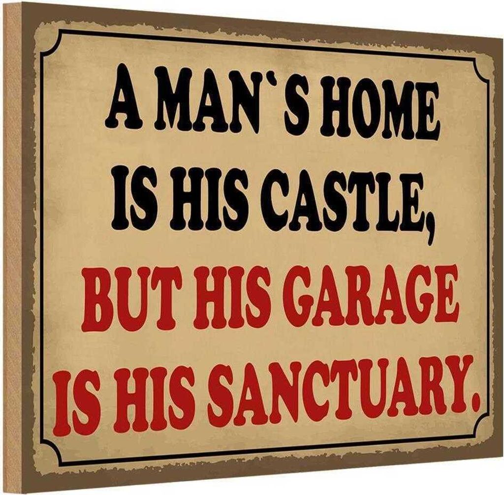 vianmo Holzschild 12x18 cm a man ́s is his castle but garage
