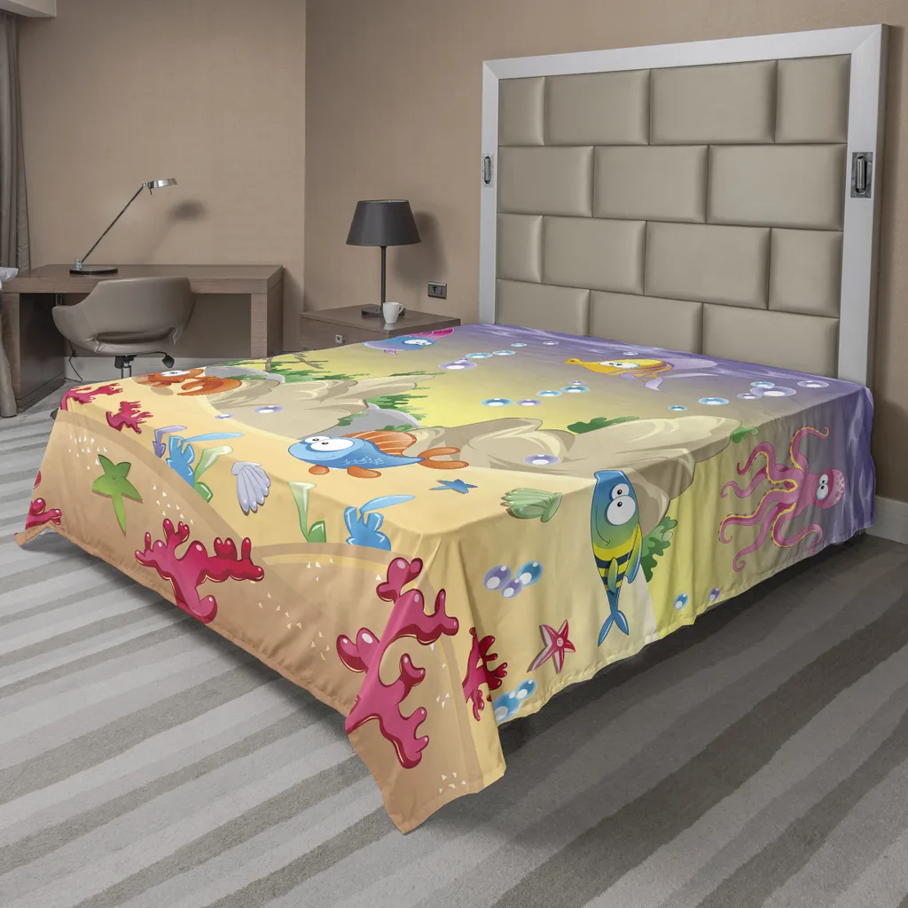 Drap de lit décoratif motif Poisson et Crabe en tissu doux 266x260 cm