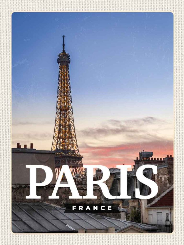 vianmo Holzschild 40x30 cm Paris France Sonnenuntergang Bildmotiv Reisemotiv Straße Stadt
