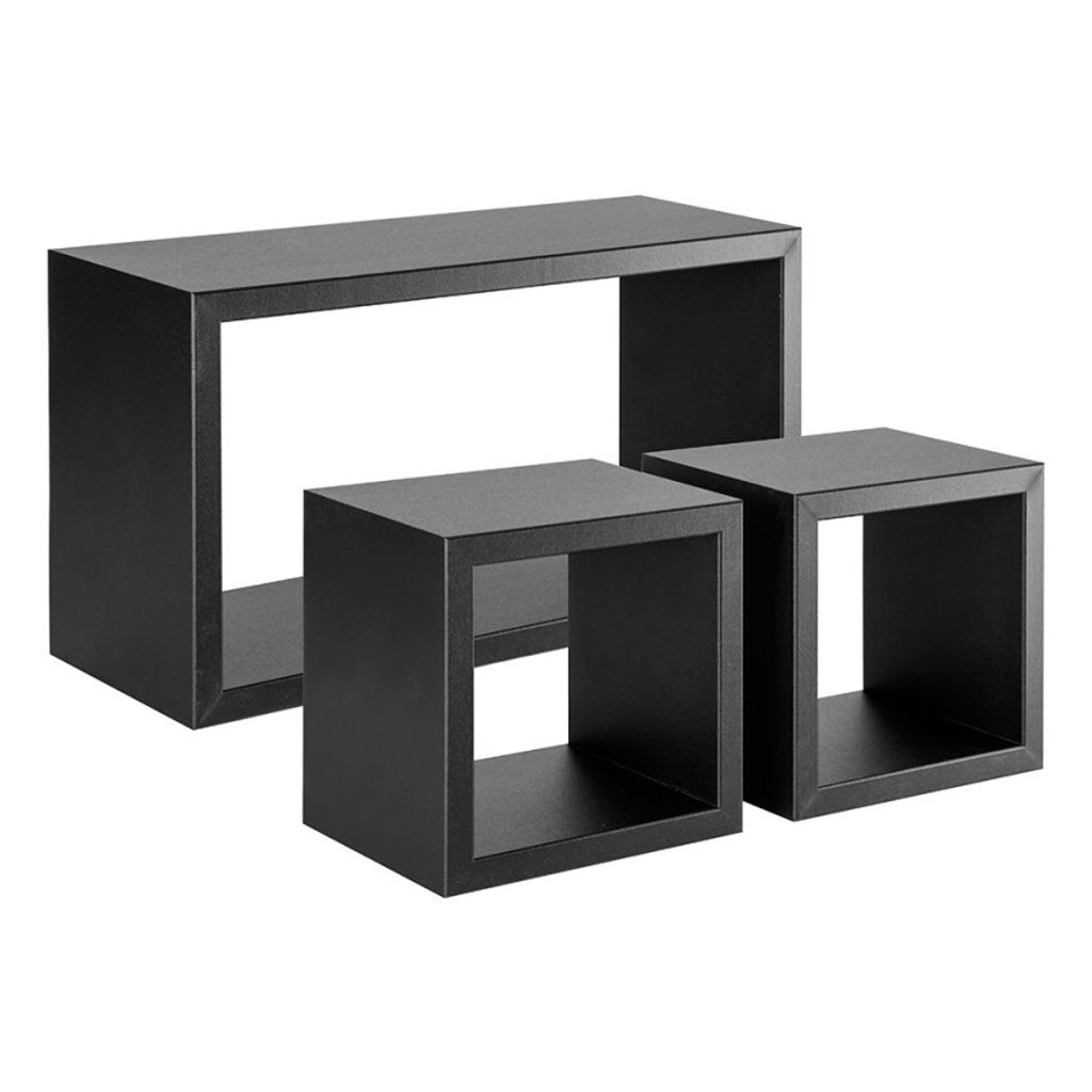 Set aus 3 Wandregale Würfel rechteckig modernes Regal Tribù - Schwarz