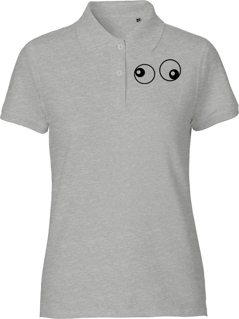 Huuraa Damen Polo Shirt Freaky Eyes XXL Sport Grey Bio Baumwolle Fairtrade Poloshirt Geschenkidee