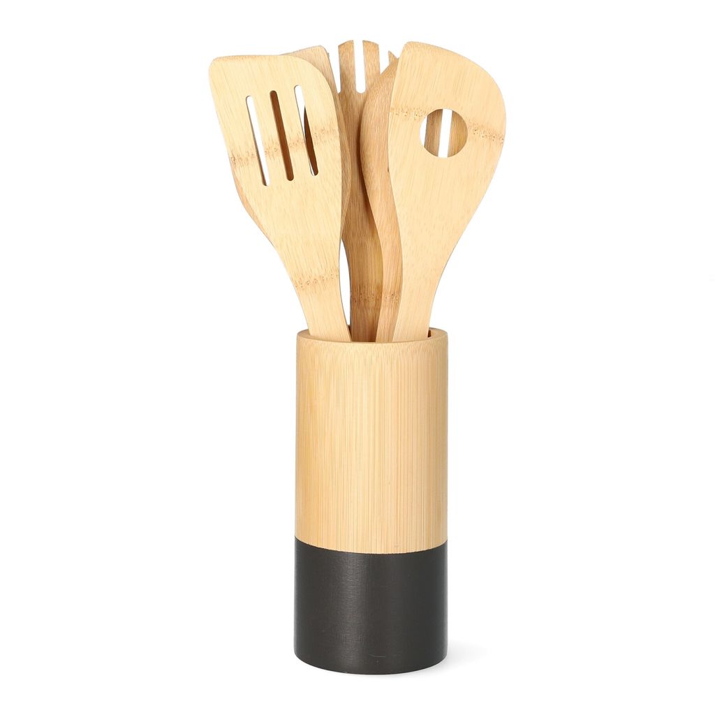 HOMLA BAMBOU Kochzubehör mit schwarzem Streifen, 6-tlg, 30x6 cm