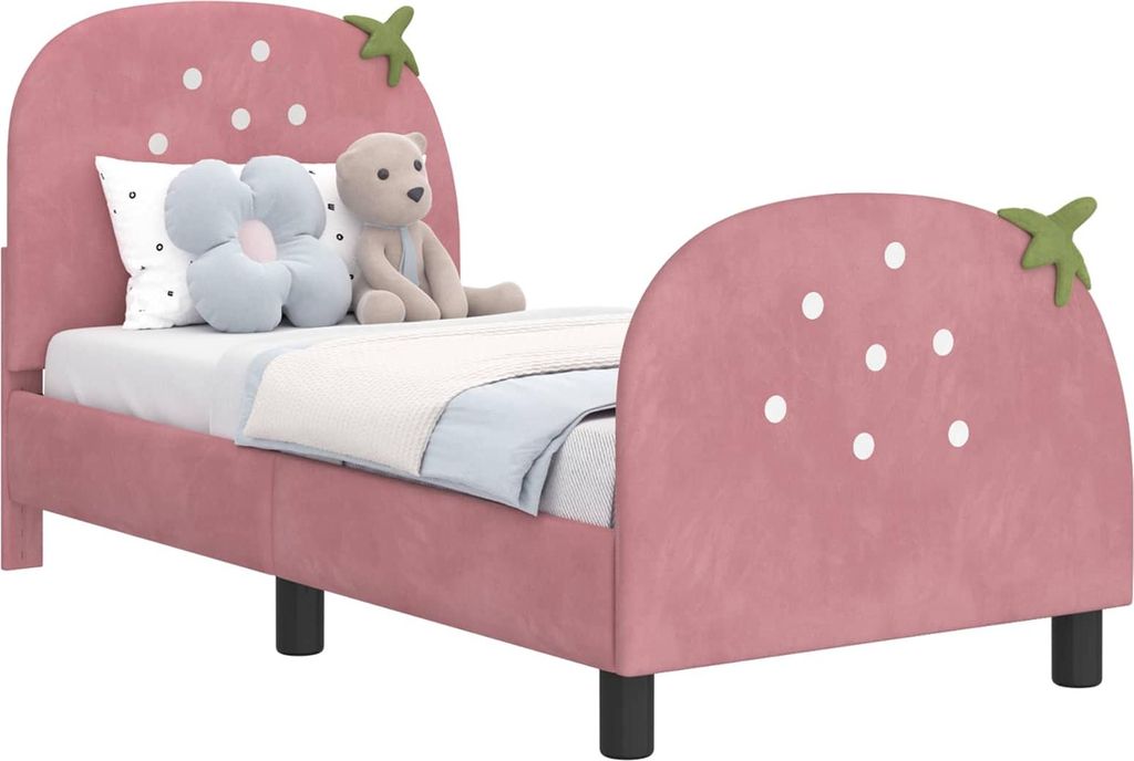 vidaXL Kinderbettgestell mit Kopfteil Rosa 70 x 140 cm Samt