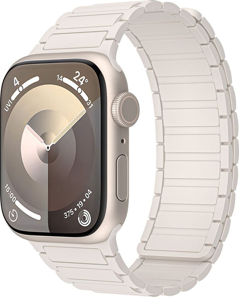 Für Apple Watch SE 2023 44mm Hochwertiges Silikon Magnetschlaufe Ersatz Arm Band Beige