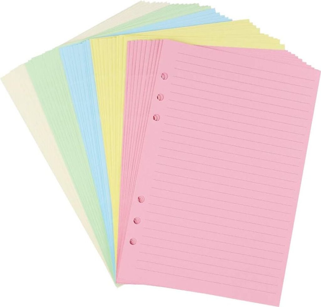 A5 Bunte 6-fach gelochte linierte Nachfülleinlagen für Organizer-Ordner in persönlicher Größe, 5-farbiges Füllpapier für Loseblattplaner, 50...