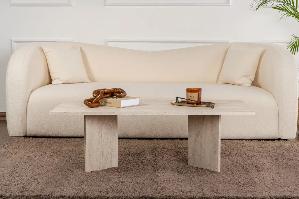Table Basse en Mélaminé Robuste Finition Travertin Sabin 119 cm de Long