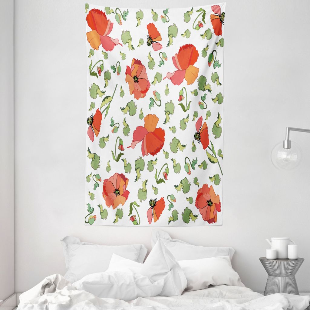 ABAKUHAUS Mohn Wandteppich und Tagesdecke, Verstreute Knospen und Vorbauten aus Weiches Mikrofaser Stoff Waschbar ohne Verblassen Digitaldruck, 140...