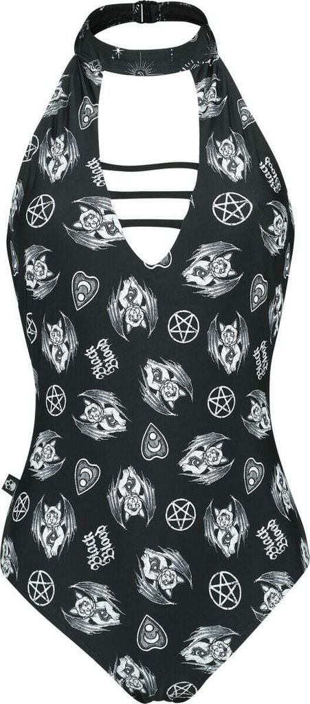Gothicana by EMP Damen schwarz/weißer Neckholder Badeanzug mit Clipverschluss S