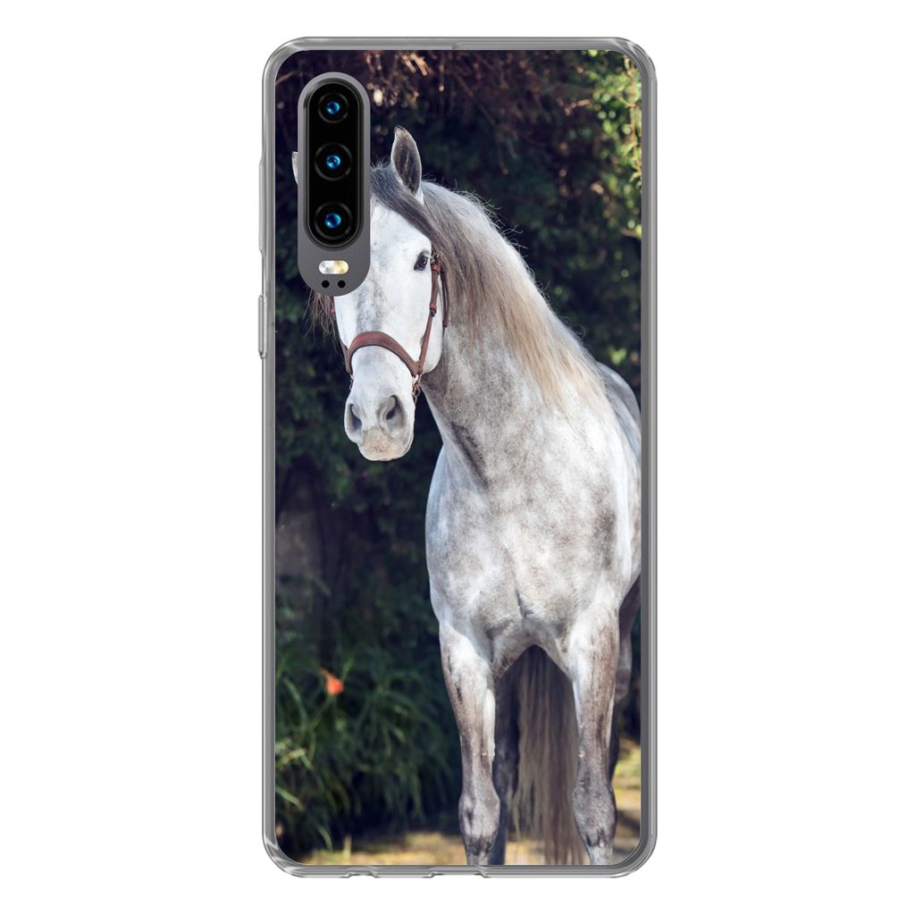 MuchoWow Handyhülle Schutzhülle Hülle für Huawei P30 Pferd - Halfter - Natur Silikon Softcase Handy Hülle - Kartenbesitzer