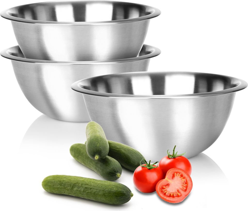 com-four® 3x Rührschüssel aus Edelstahl - multifunktionale Produktbild 