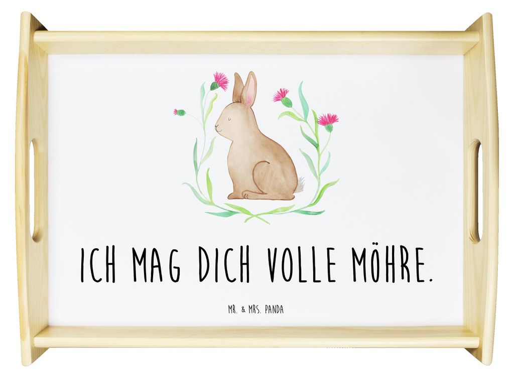 Mr. & Mrs. Panda Deko Tablett Hase Sitzen - Weiß - Geschenk, Holztablett, sofatablett, Frohe Ostern, serviertablett holz, Kaninchen, Servier, Lieb...